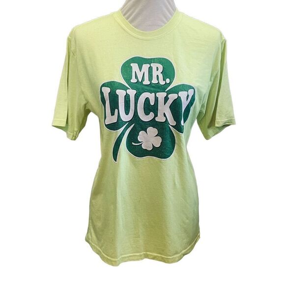 Shamrock Mr. Lucky Bright Yellow/Green Graphic T-Shirt Size XX-Large(18 Youth) - Picture 6 of 7